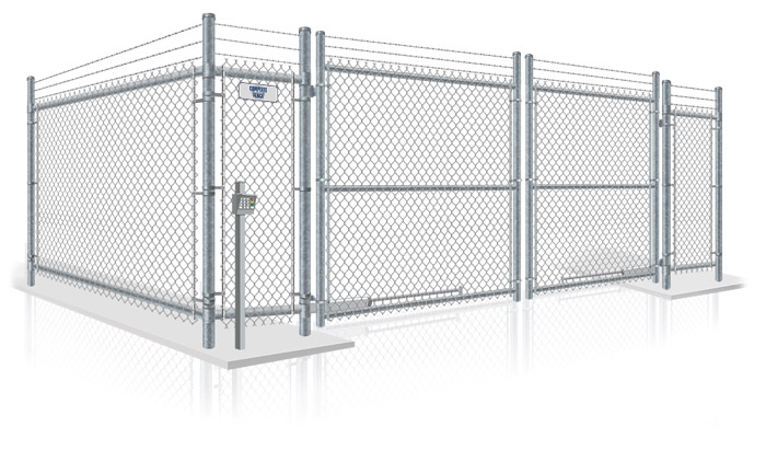 Commercial chain link security gate with barbed wire installation company in the Dallas Georgia area.