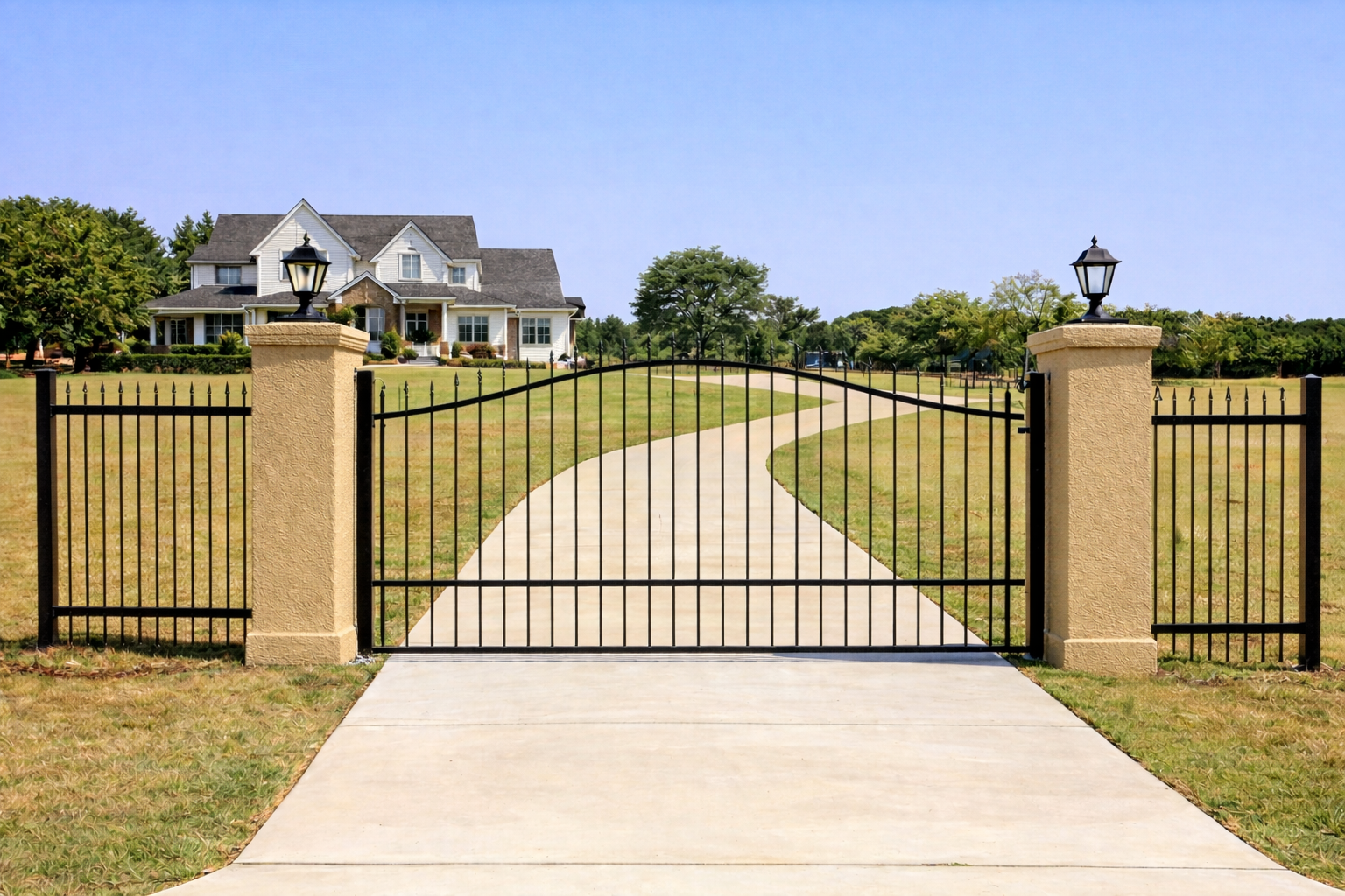 Fence with beige stucco columns in Canton Georgia