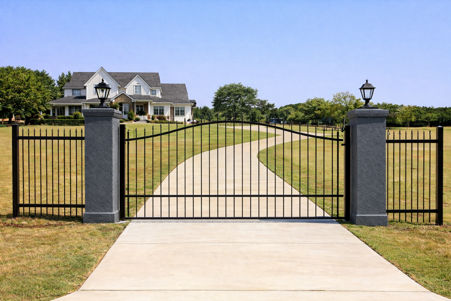 Fence with dark gray stucco columns in Canton Georgia