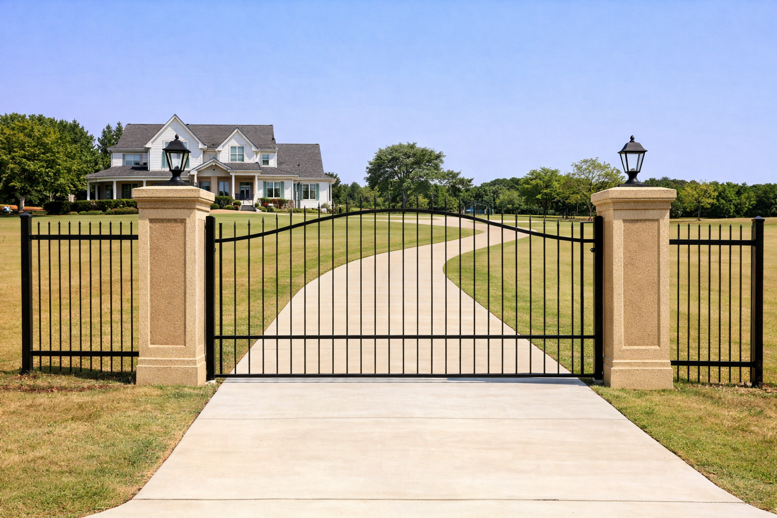 Fence with decorative stucco columns in Canton Georgia