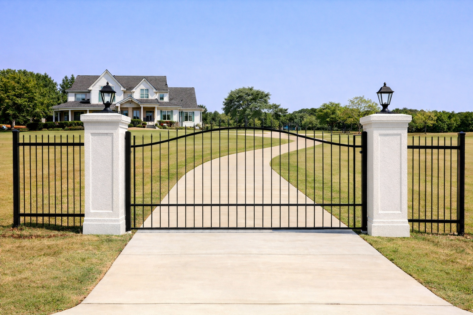 Fence with decorative white stone columns in Canton Georgia