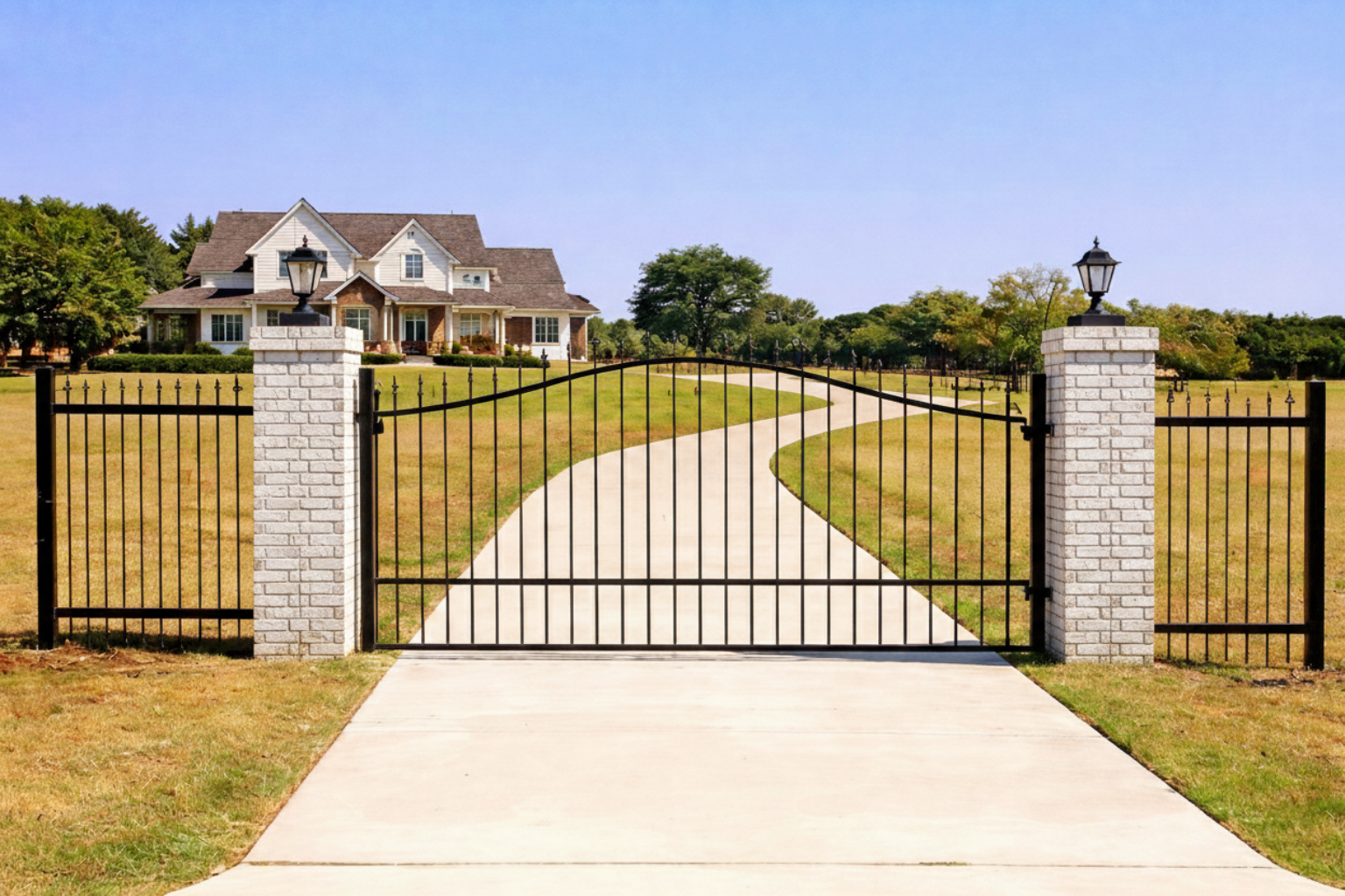 Fence with white brick columns in Canton Georgia
